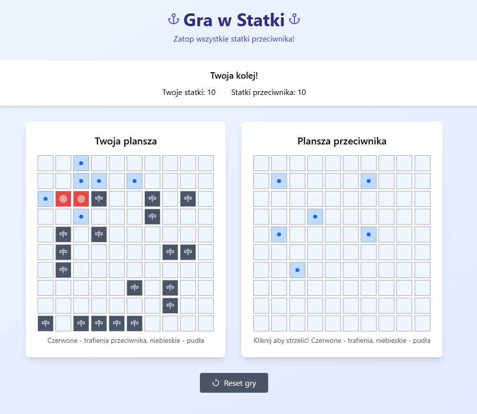 Zrzut ekranu gry Statki - klasyczna gra w okręty z nowoczesnym interfejsem